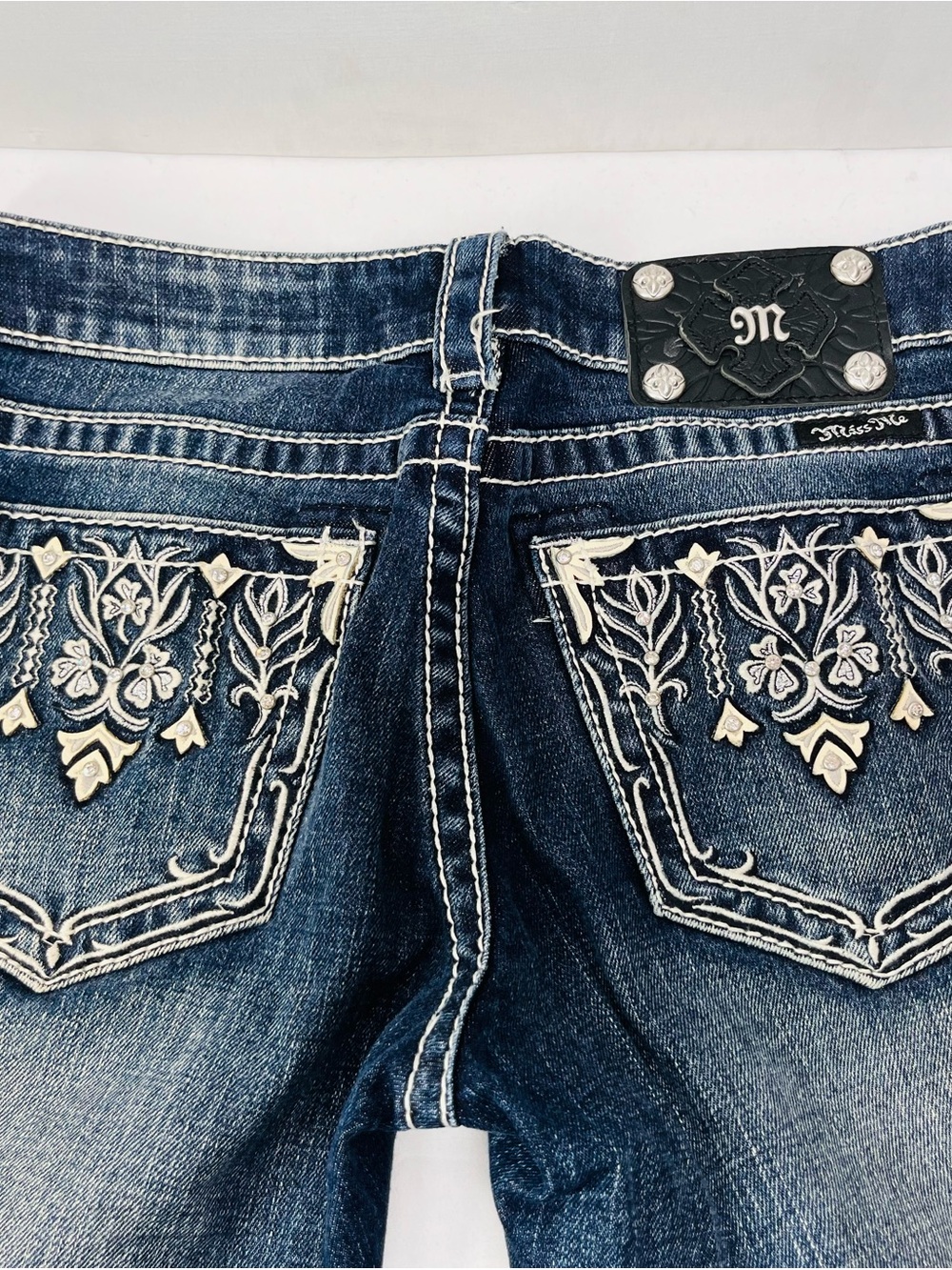 Miss Me Women's Dark Blue Embroidered Pocket Jeans